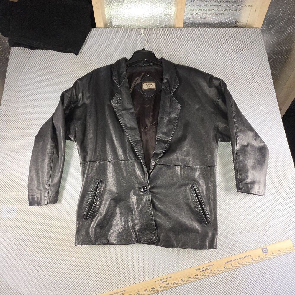 Toffs Black Genuine Leather Blazer Jacket Mens Medium Vintage Sport Coat